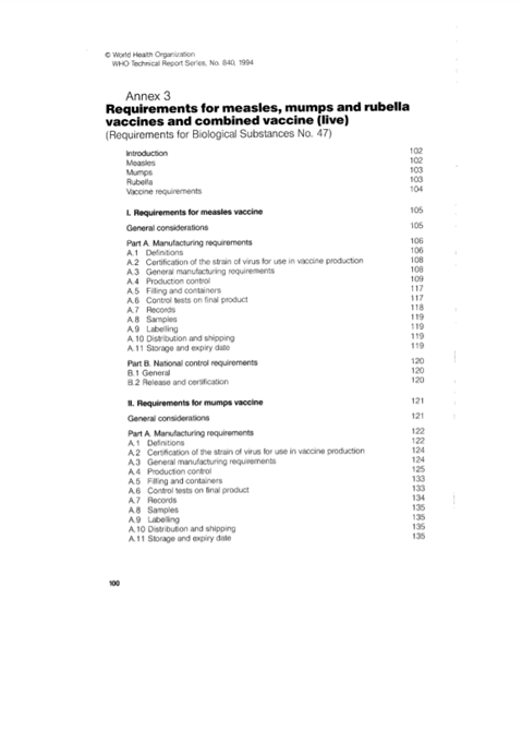 Requirements for measles, mumps and rubella vaccines and combined vaccine (live), Annex 3, TRS No 840